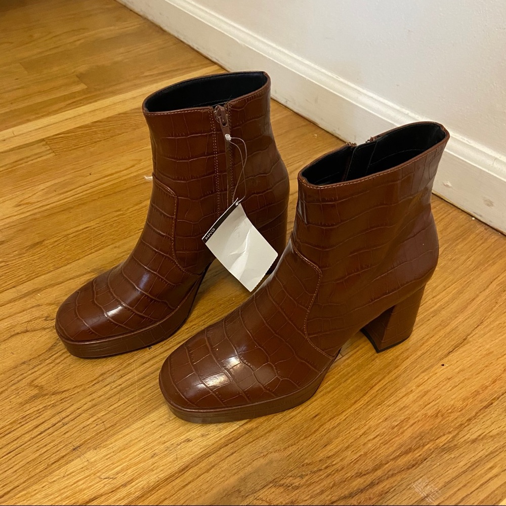 NWT MANGO brown croc platform booties